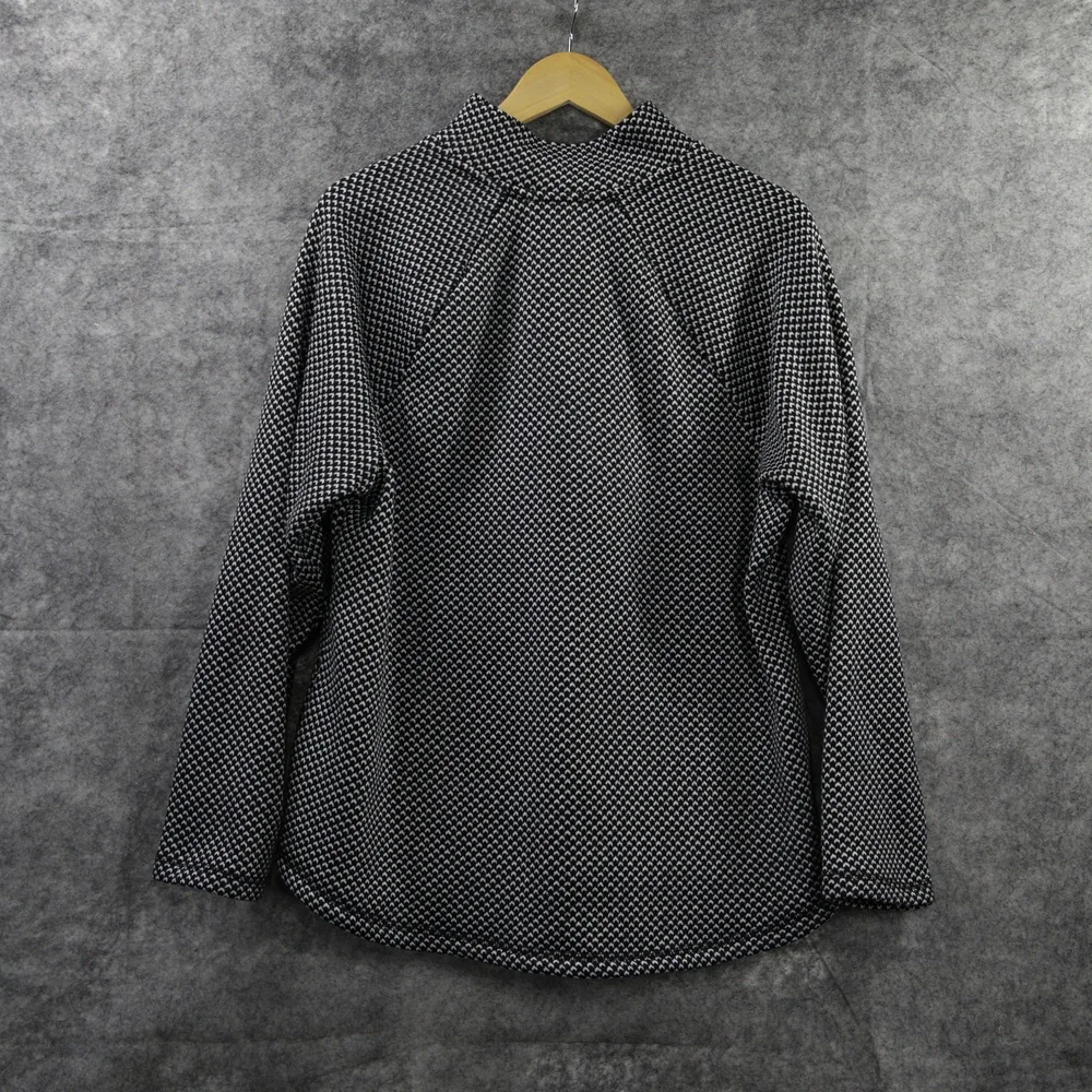 T By Talbots Sweater Womens XL Black White Geometric 1/2 Zip Mock Neck Pullover